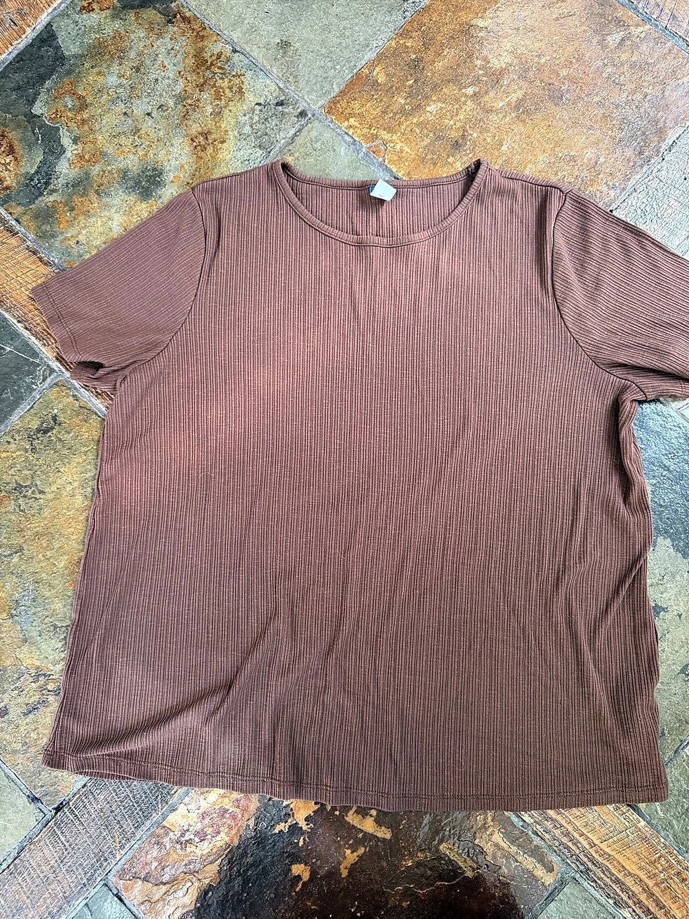 Brown Old Navy Short-Sleeve Luxe Crew-Neck Rib-Knit T-Shirt Ribbed Short-Sleeve